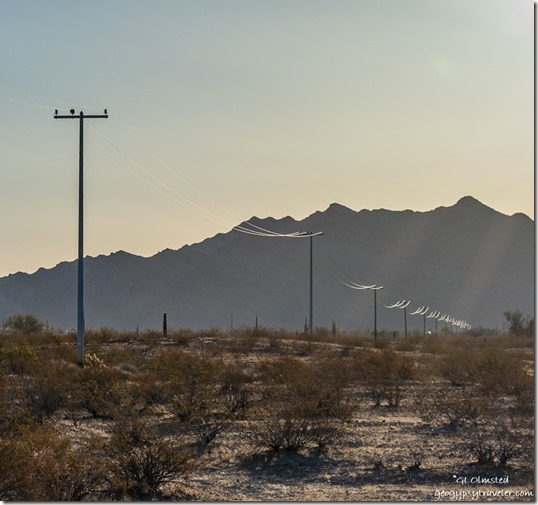 sun shine electric wires desert Kofa Mts MST&T Rd BLM Kofa National Wildlife Refuge Arizona