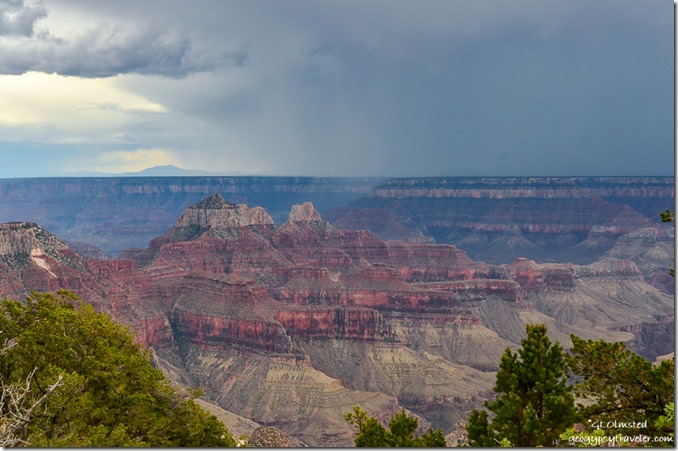 Storm over canyon & temples from Lodge North Rim Grand Canyon National Park Arizona