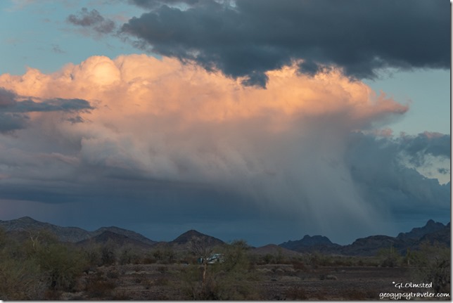 desert mountains sunset clouds virga Plomosa Road BLM Quartzsite Arizona