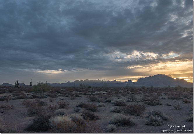 desert Kofa Mts sunrays sunrise clouds Palm Canyon Rd BLM Kofa National Wildlife Refuge Arizona