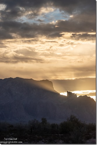 desert Kofa Mts sunrays sunrise clouds Palm Canyon Rd BLM Kofa National Wildlife Refuge Arizona