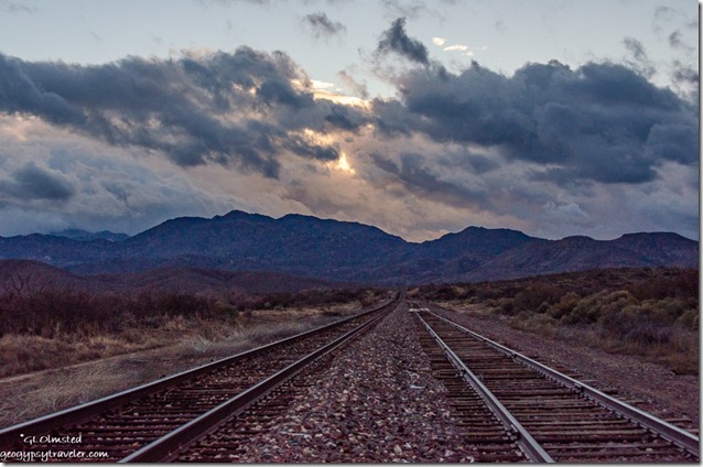 RR tracks Weaver Mts sunset clouds Kirkland Arizona