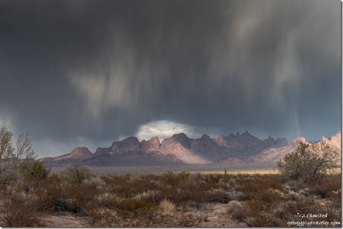 desert Kofa Mts virga dark clouds Palm Canyon Rd BLM Kofa National Wildlife Refuge Arizona
