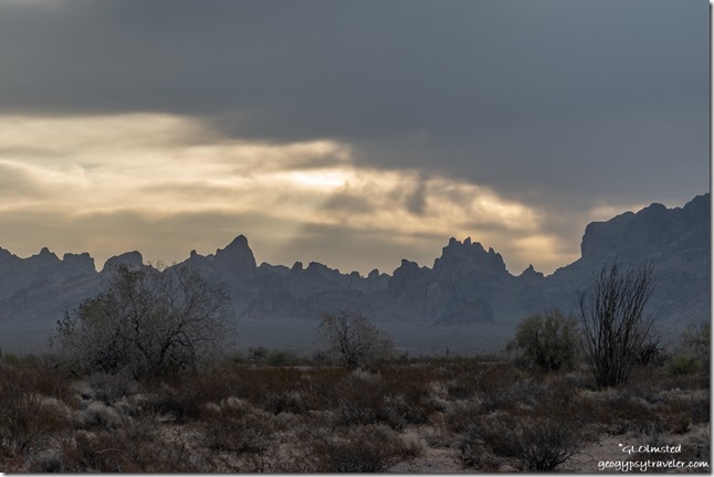 desert Kofa Mts early light clouds sunrays Palm Canyon Rd BLM Kofa National Wildlife Refuge Arizona