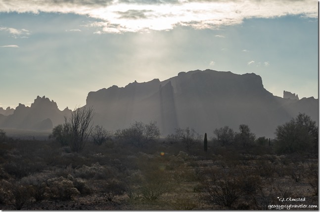 desert Kofa Mts sunrays clouds Palm Canyon Rd BLM Kofa National Wildlife Refuge Arizona