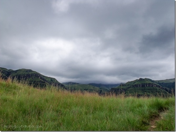 Storm clouds over mountains Sterkspruit Falls trail Drakensburg South Africa