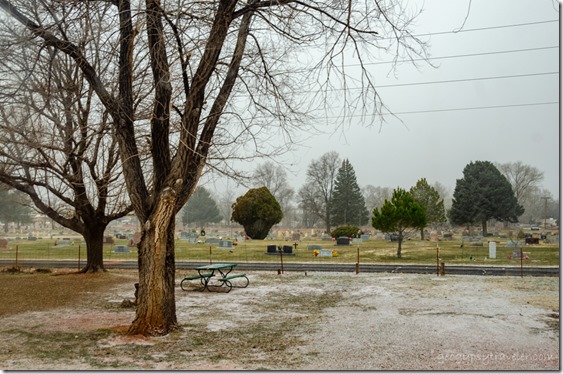 Foggy cemetery view from RV Kanab Utah