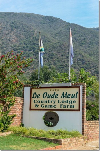 Entrance sign at Old Mill Lodge Outdshoorn South Africa