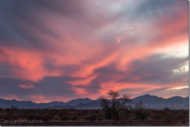 desert Quartzsite lights mountains sunset clouds Plomosa Road BLM Quartzsite Arizona