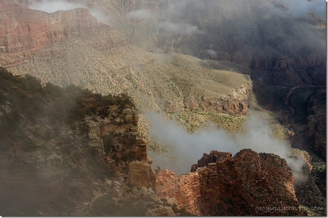 Clouds in canyon Walhalla overlook North Rim Grand Canyon National Park Arizona