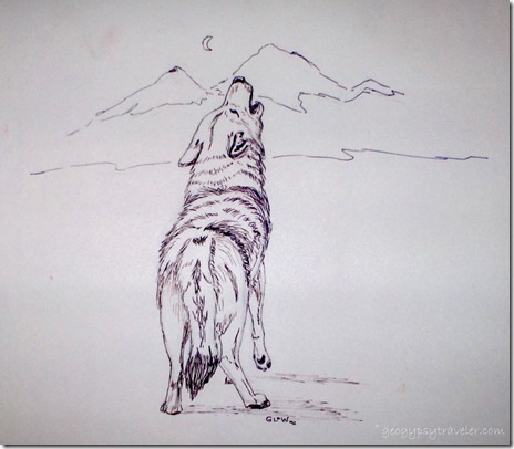 Ink drawing Grey Wolf Wenatchee Washington 1988
