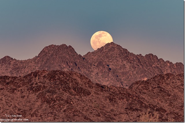 New Water Mts full moon rise MST&T Rd BLM Kofa National Wildlife Refuge Arizona