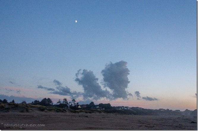 sunset moon beach Bandon Oregon