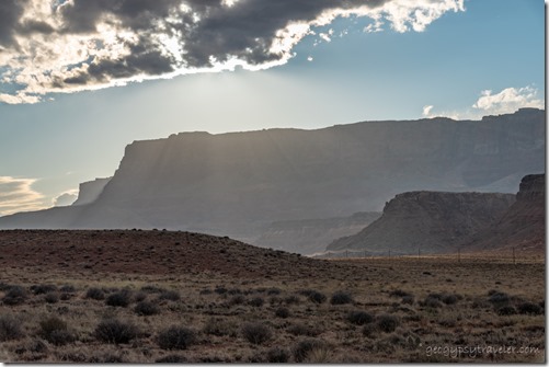 Vermilion Cliffs clouds sun rays BLM Hatch Arizona