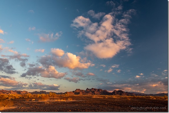 desert mountains sunset clouds Plomosa Road BLM Quartzsite Arizona