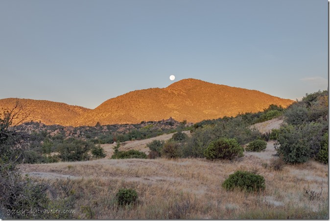 first light Brushy Mt full moon set Skull Valley Arizona