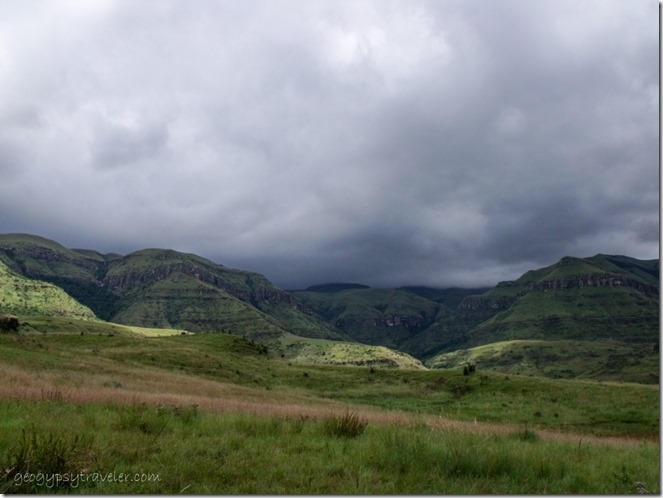 Storm clouds over mountains Sterkspruit Falls trail Drakensberg KwaZulu-Natal South Africa
