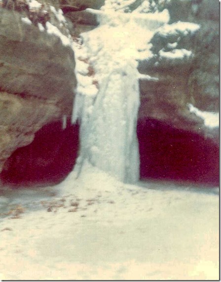 frozen waterfall Kaskaski Canyon Starve Rock State Park Ottawa Illinois March 1975