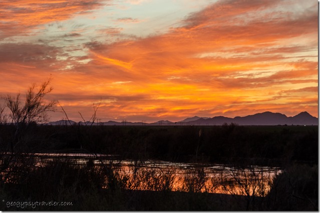 trees Colorado River mountains sunset clouds reflection Ox Bow Road Ehrenberg Arizona