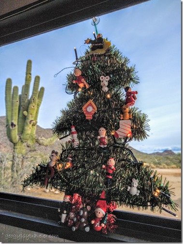 Christmas tree RV window Saguaro Congress Arizona