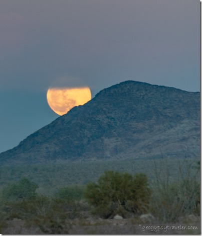 Kofa Mts full moon rise Earth Shadow BLM Palm Canyon Rd Kofa National Wildlife Refuge Arizona