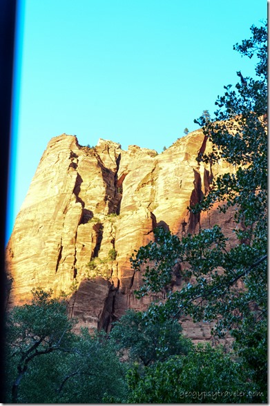 Cliff thru shuttle window Zion National Park Utah