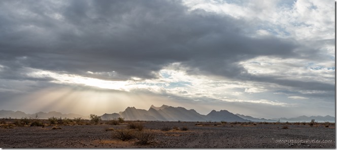 desert mountains light rays clouds Plomosa Road BLM Quartzsite Arizona