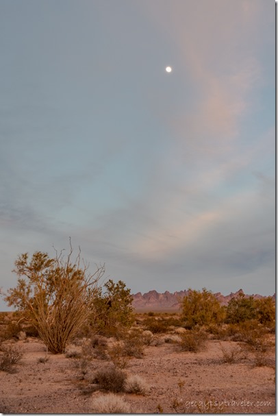 desert Kofa Mts reverse sunset clouds moon BLM Palm Canyon Rd Kofa National Wildlife Refuge Arizona