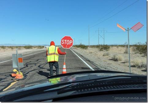 man stop sign SR95 North to Parker Arizona