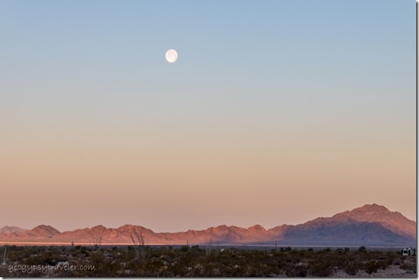 desert Chocolate Mts Earth Shadow moon setting BLM Palm Canyon Rd Kofa National Wildlife Refuge Arizona