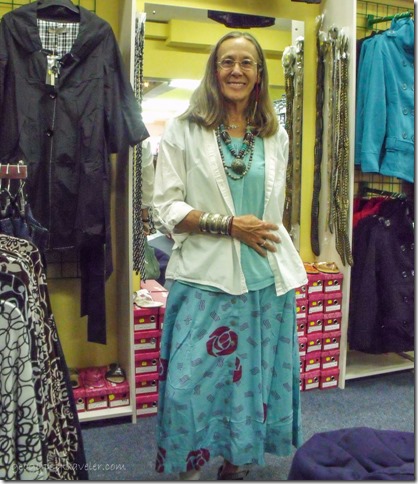 Gaelyn shows off new skirt & jewelry Hermanus Western Cape South Africa