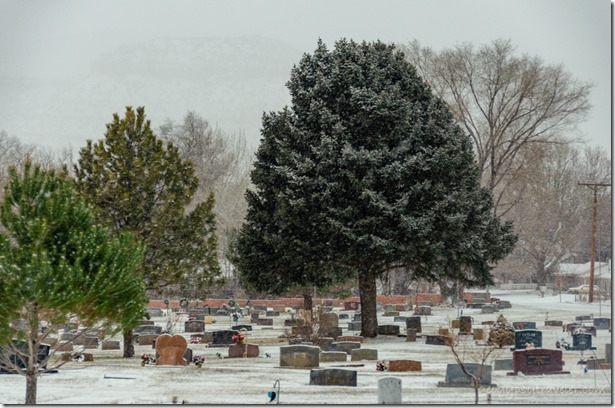 Snowy cemetery view from RV Kanab Utah