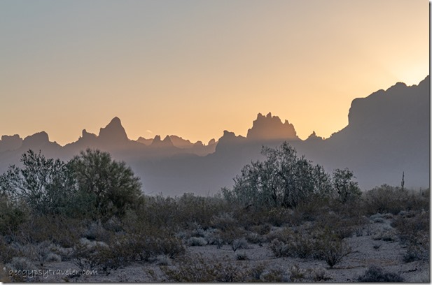 desert Kofa Mts sunrise rays BLM Palm Canyon Rd Kofa National Wildlife Refuge Arizona