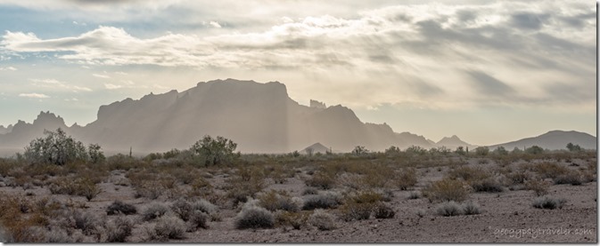 desert Kofa Mts sunrise rays clouds BLM Palm Canyon Rd Kofa National Wildlife Refuge Arizona
