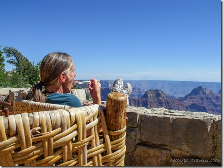 Gaelyn on Lodge veranda North Rim Grand Canyon National Park Arizona