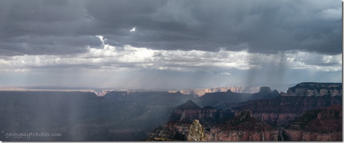 Rain in the canyon from Point Imperial Walhalla Plateau North Rim Grand Canyon National Park Arizona