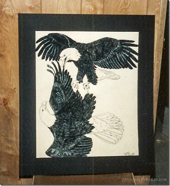 Mating Bald Eagle drawing by Gaelyn California Living Museum Bakersfield CA May 1989