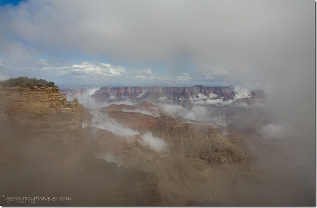 Clouds in canyon Walhalla overlook North Rim Grand Canyon National Park Arizona
