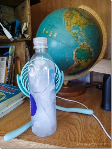 ice bottle in front of fan