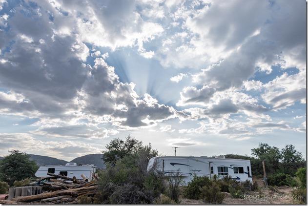 RVs clouds crepuscular rays Skull Valley AZ