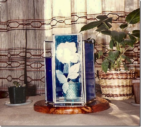 Commissioned stained glass candle holder Tonasket WA 1982