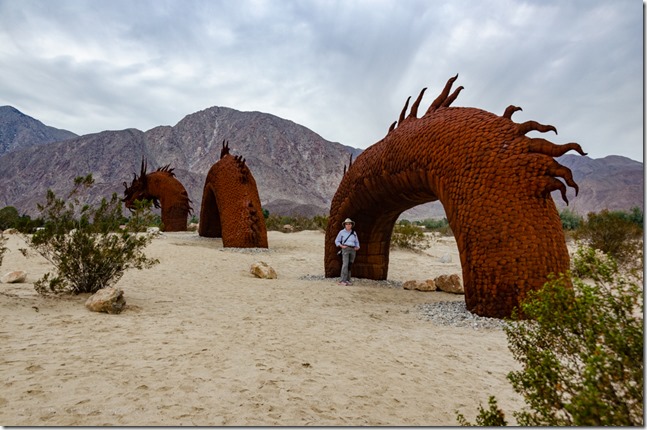 Nancy & Serpent metal sculpture Galleta Meadows by Ricardo Breceda Borrego Springs CA