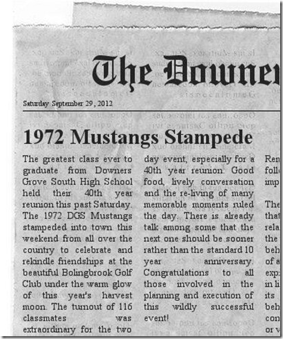 Bob's fake newspaper article 1972 Mustangs stampeed