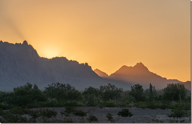 desert Kofa Mts sunrise rays BLM Palm Canyon Rd AZ