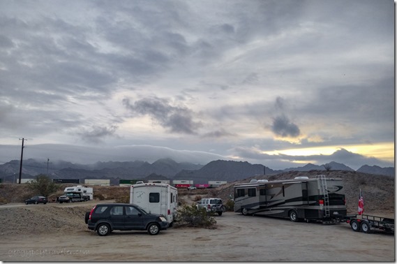 RVs mts low clouds BLM-VFW camp Yuma AZ