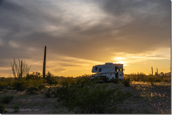 desert truckcamper sunset clouds Darby Well Rd BLM Ajo AZ